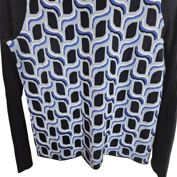 Talbots Womens Abstract Geometric Turtleneck Sweater Size PS Preppy Artsy Blue - Picture 3 of 9